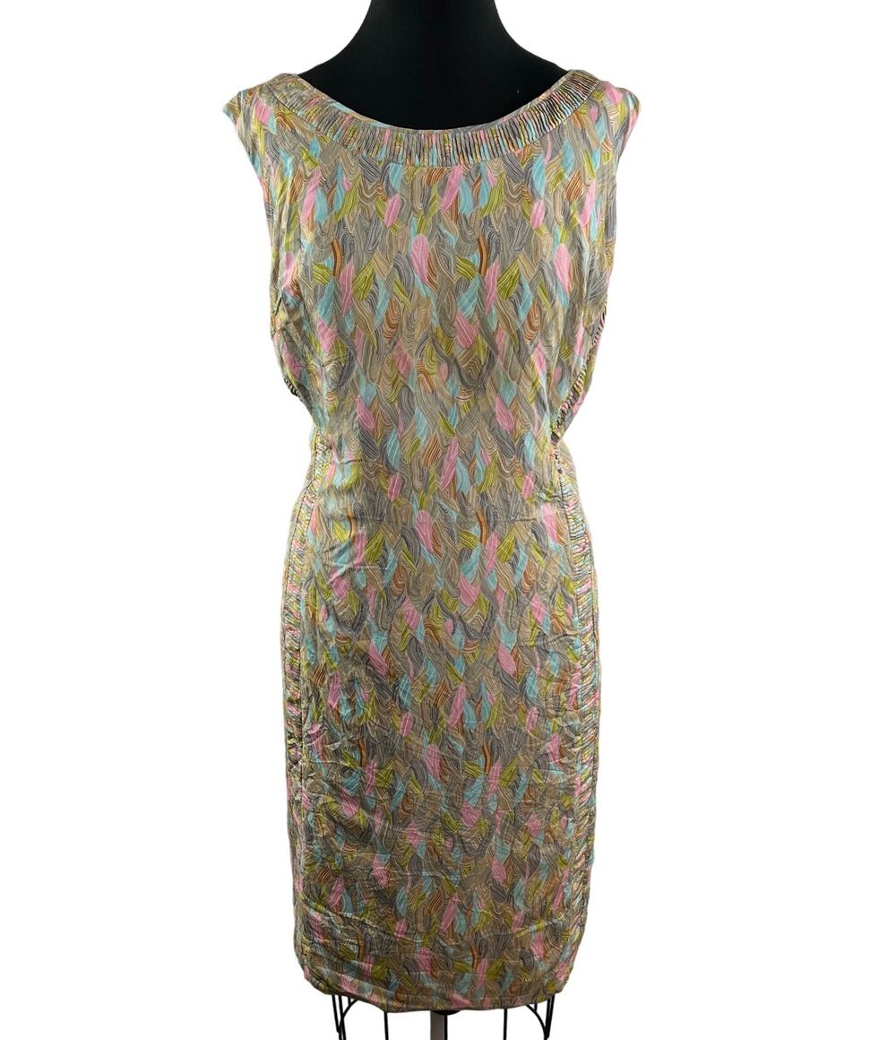 VINTAGE Miss Isabel Multicolor Midi Shift Dress Chevron Boat Neck Sleeveless